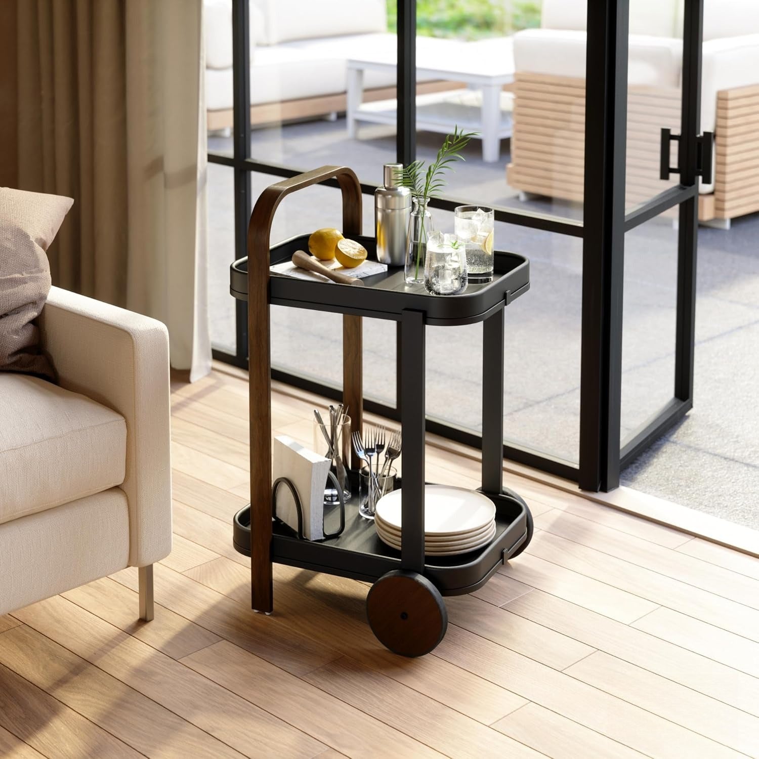 Rolling Bar Cart Removable Tray Shelves