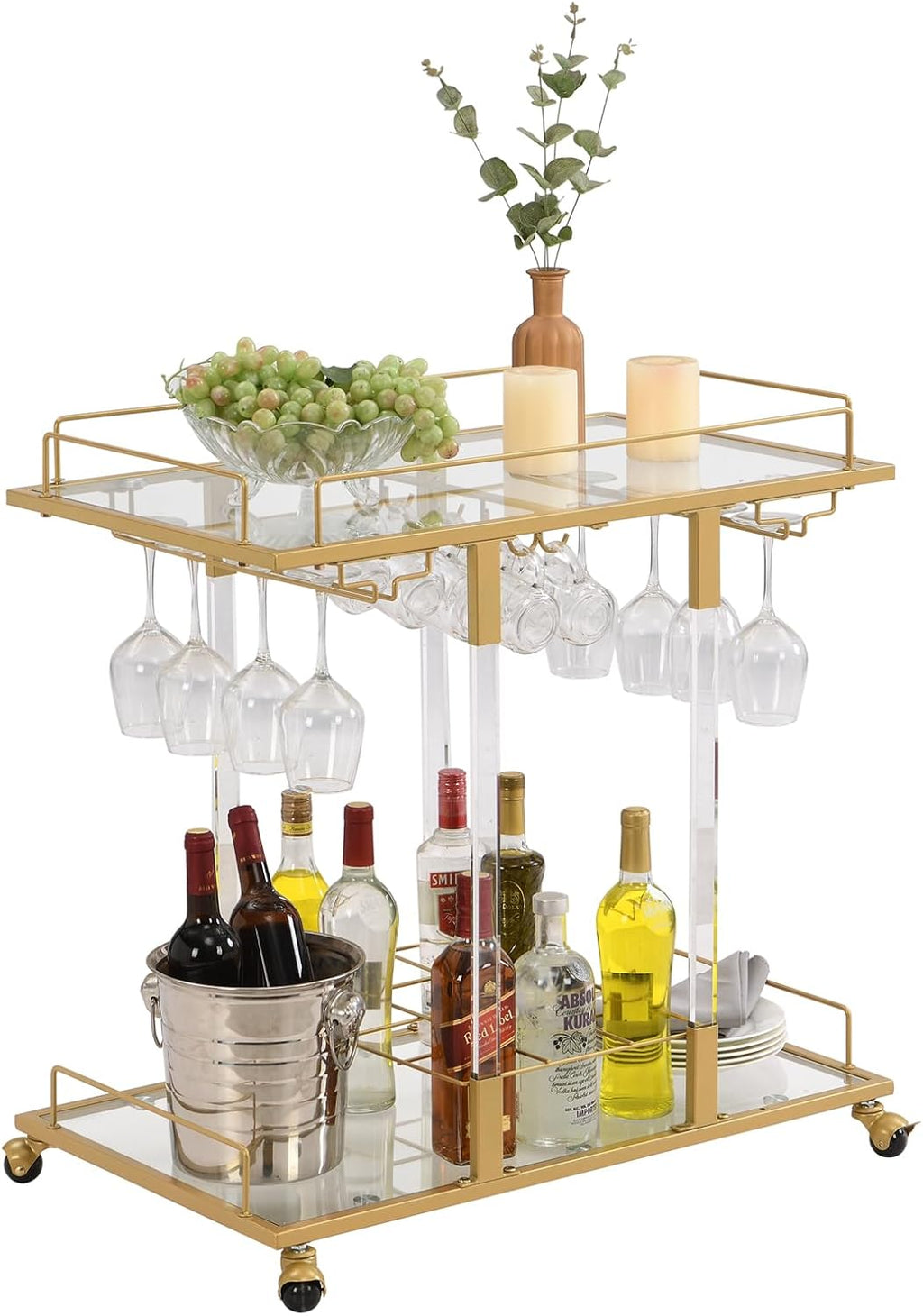 Acrylic Rolling Bar Cart Wine Rack
