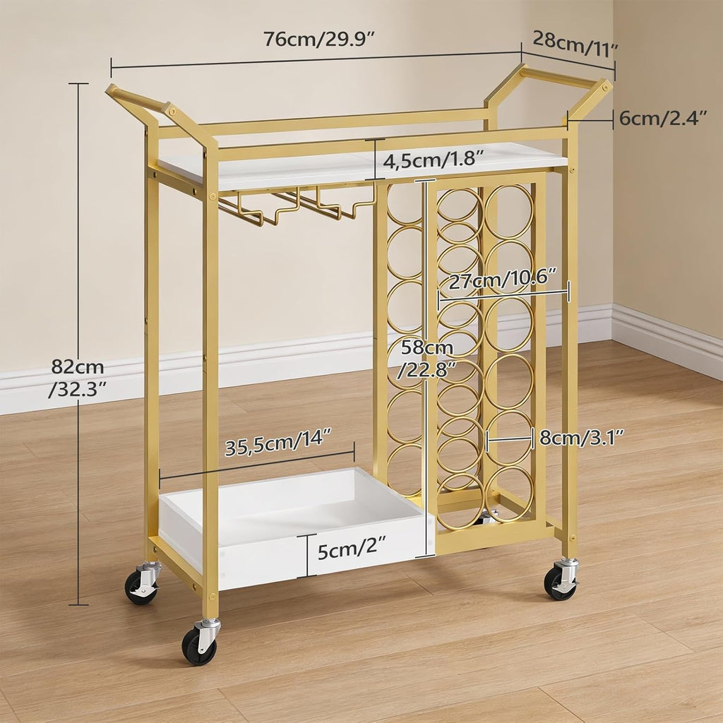 Gold Rolling Bar Cart Glass Holders