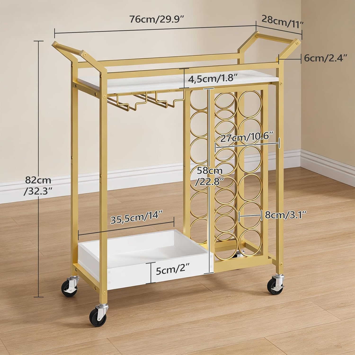 Gold Rolling Bar Cart Glass Holders