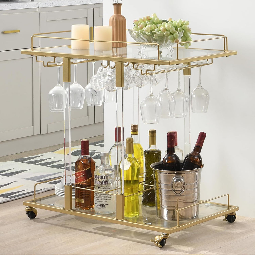 Acrylic Rolling Bar Cart Wine Rack