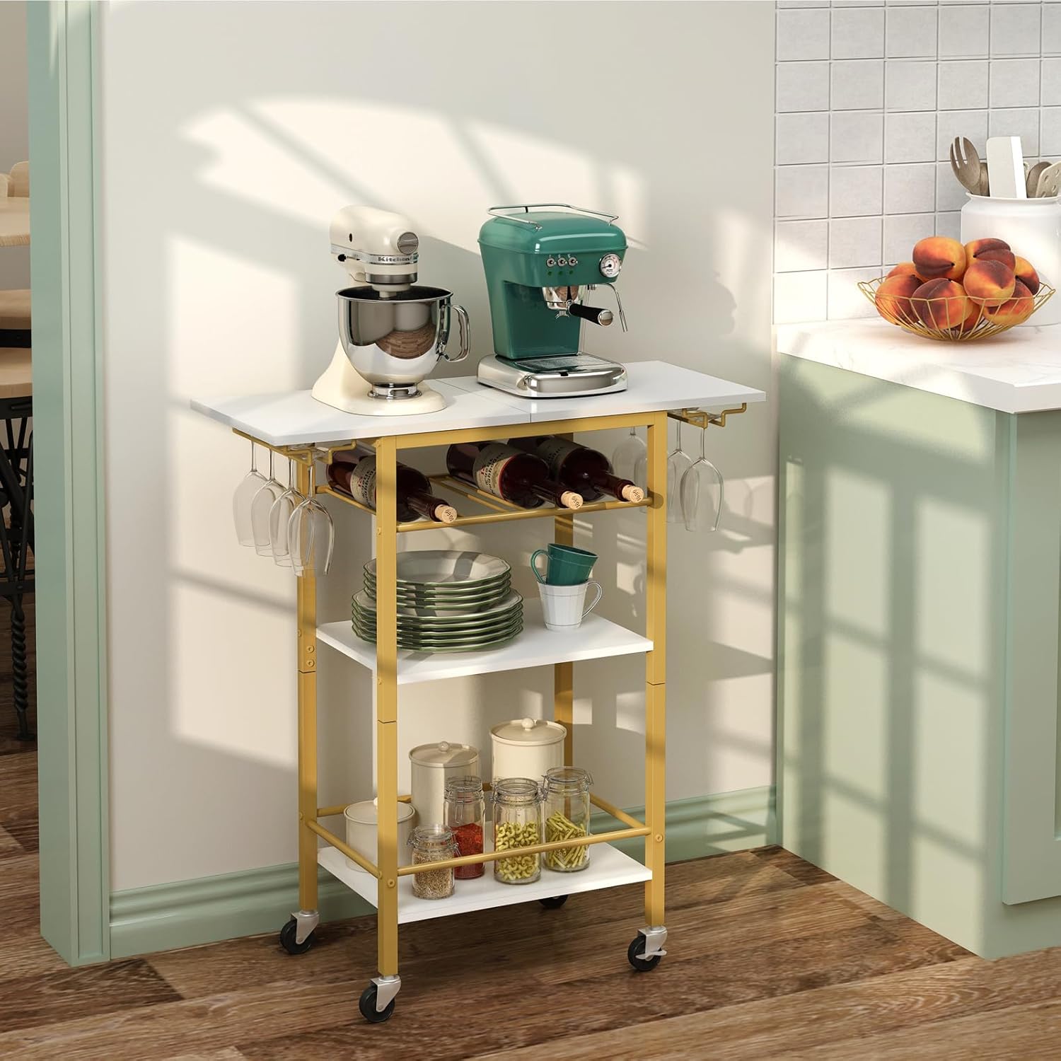 Gold Rolling Bar Cart Glass Holders