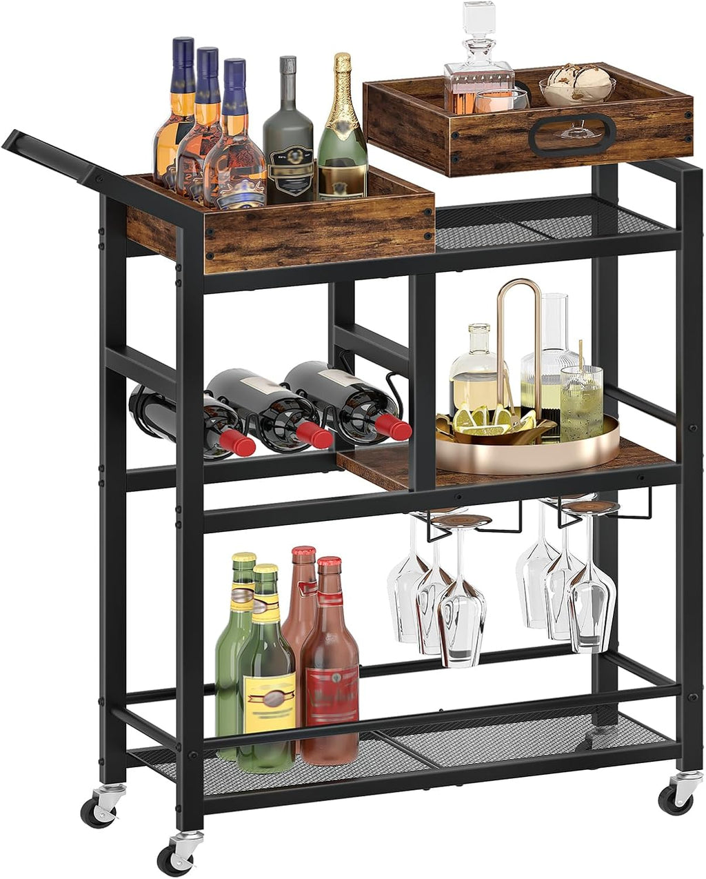 Bar Cart Wine Rack Glass Holder Tray