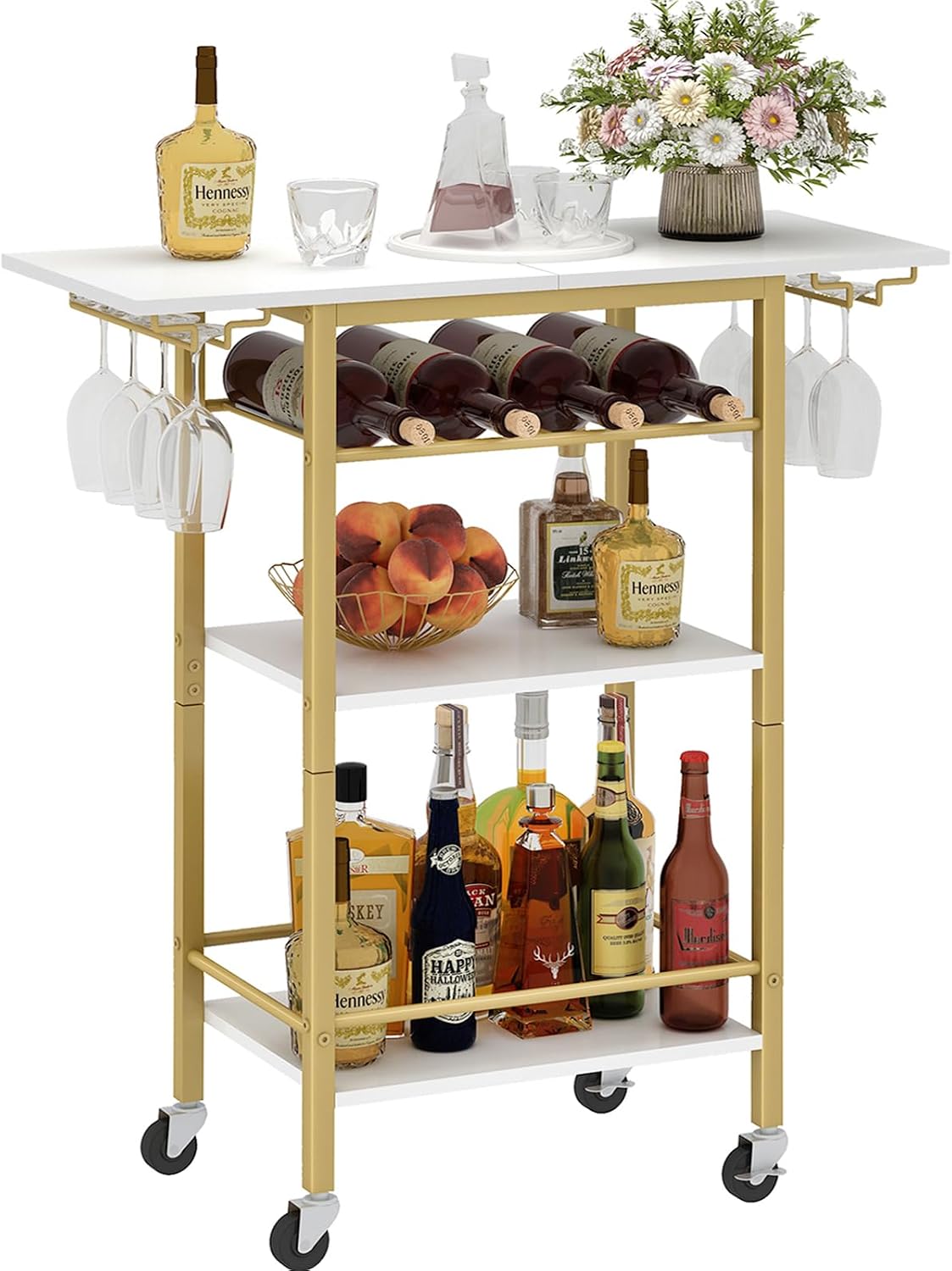 Gold Rolling Bar Cart Glass Holders