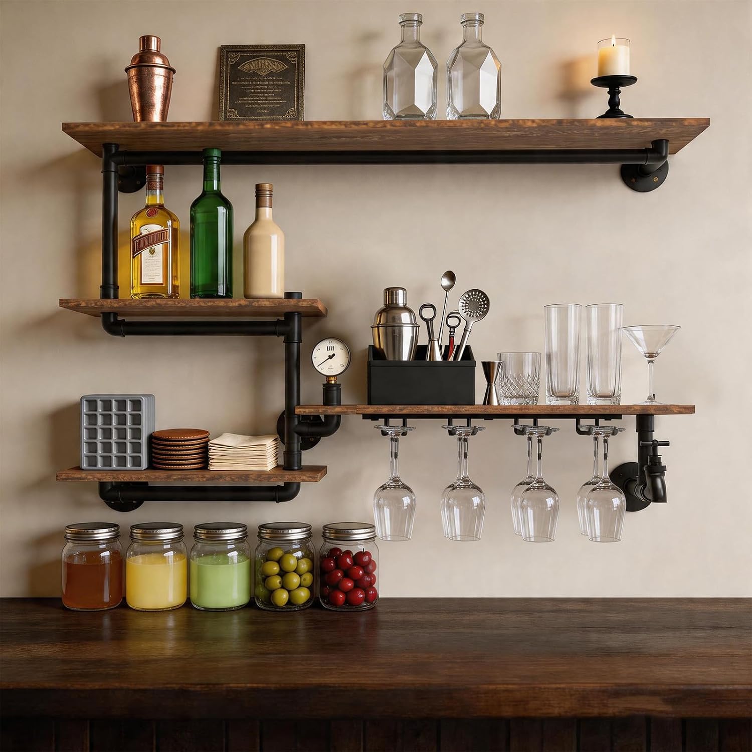 Industrial Wine Rack Glass Holder Shelf