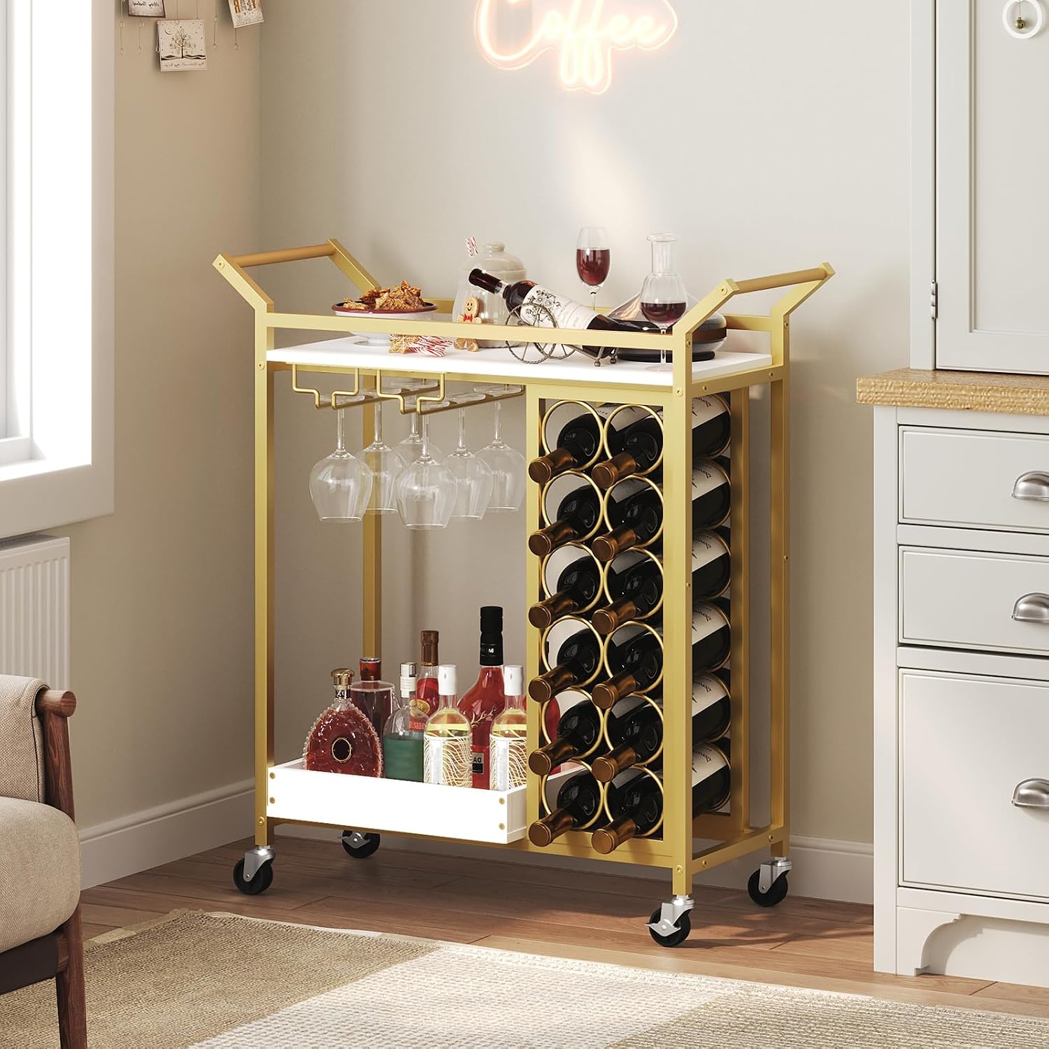 Gold Rolling Bar Cart Glass Holders