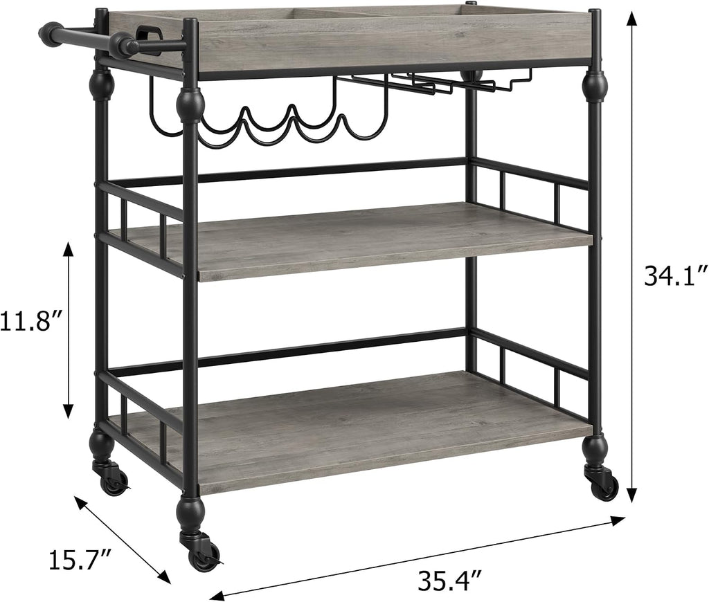 Rolling Bar Cart Wine Rack Tray