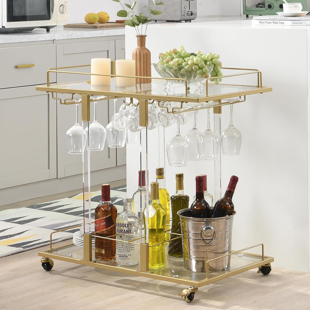 Acrylic Rolling Bar Cart Wine Rack