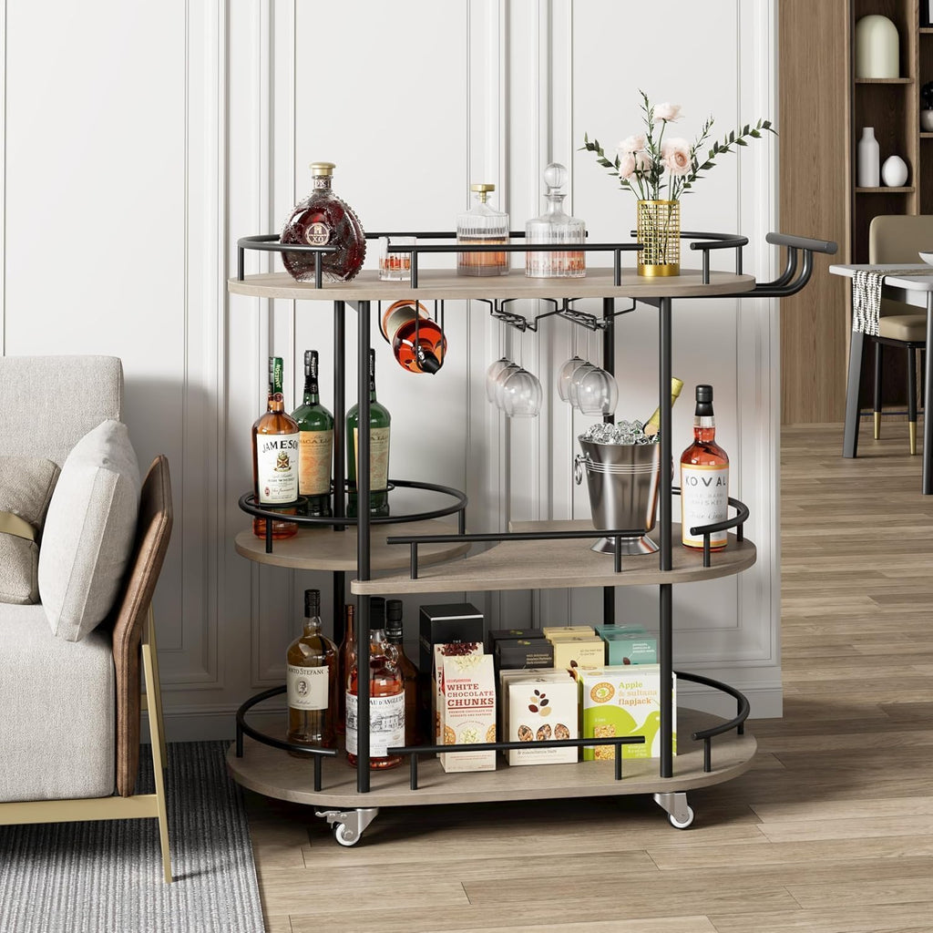 Rolling Bar Cart Wine Glass Holders