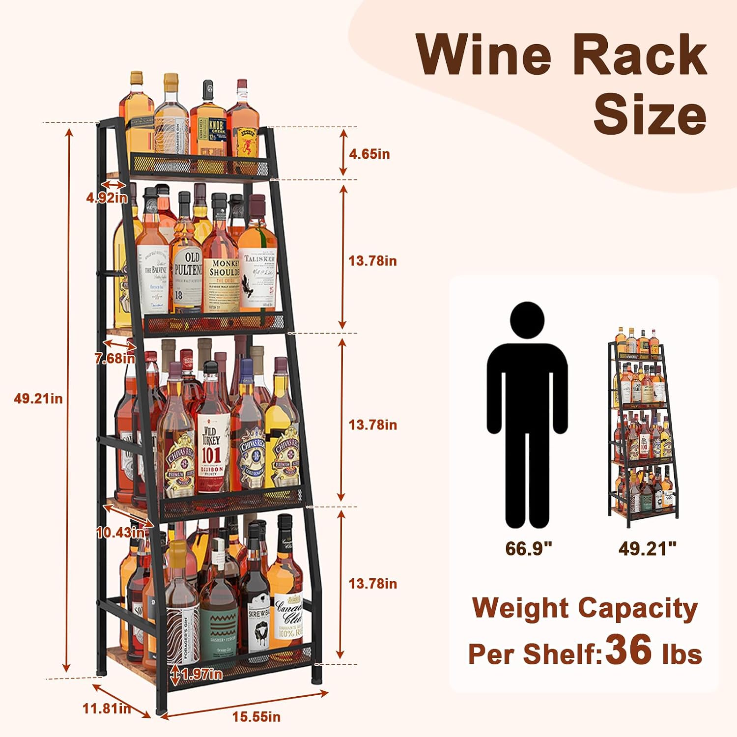4-Tier Trapezoid Liquor Display Stand