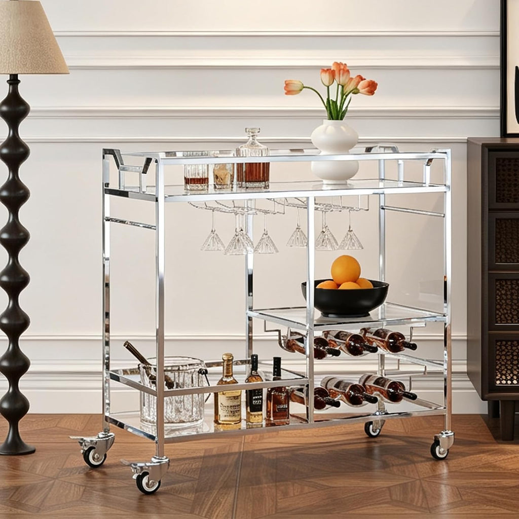 Silver Bar Cart Wine Glass Holders