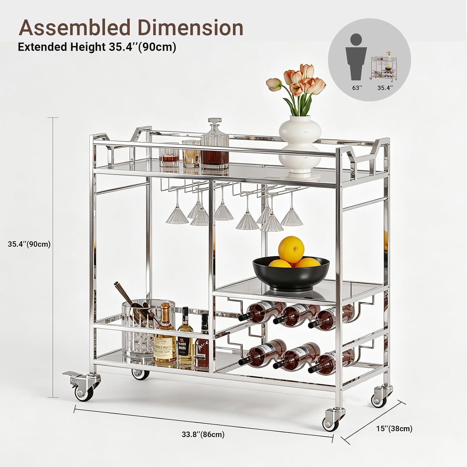 Silver Bar Cart Wine Glass Holders