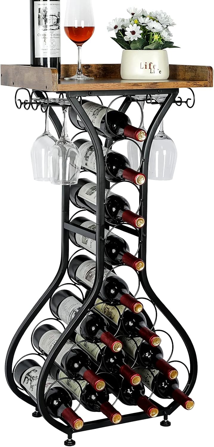 Freestanding Wine Rack With Glass Holder