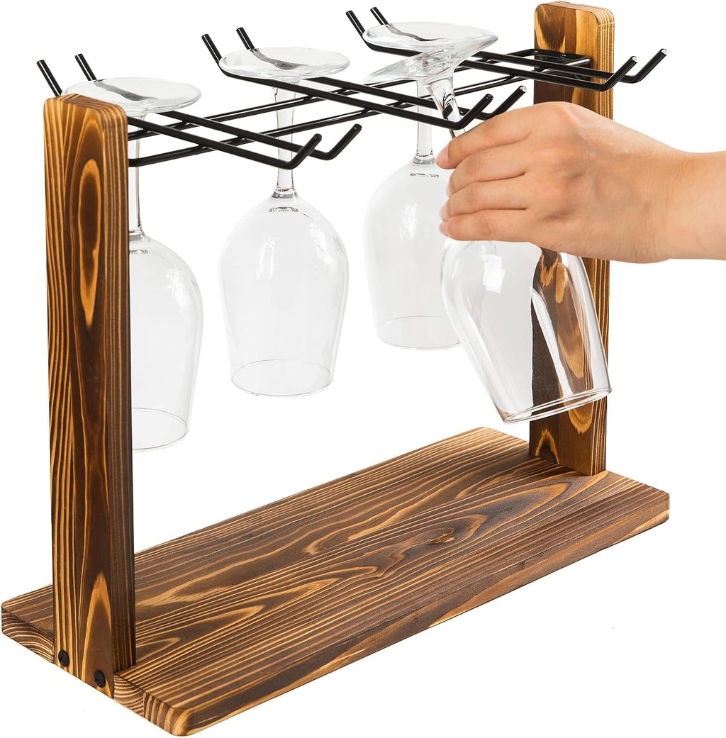 Wood Metal Wine Glass Display Rack