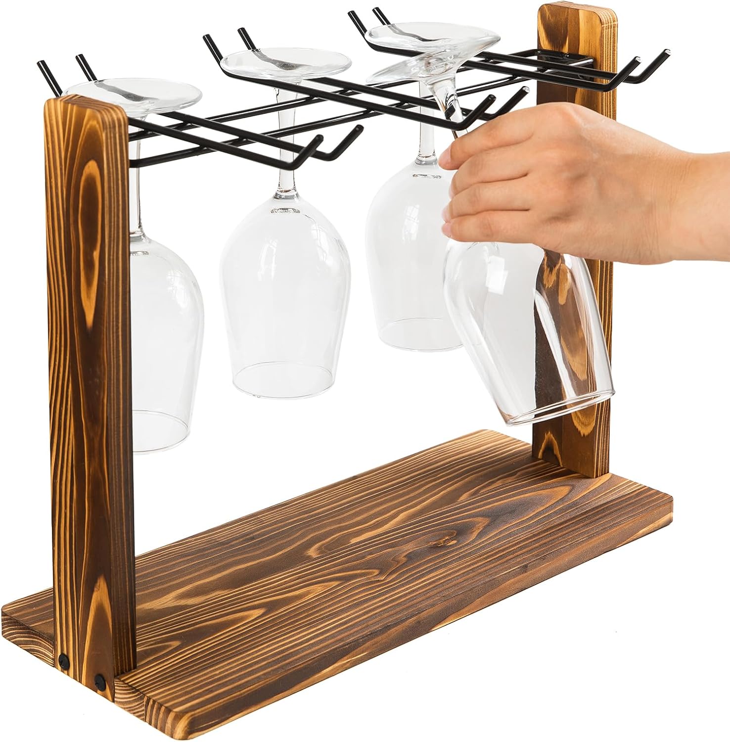 Wood Metal Wine Glass Display Rack
