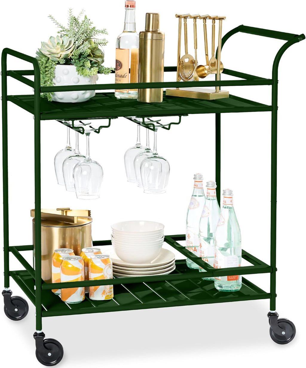 Rolling Bar Cart Wine Rack Shelves