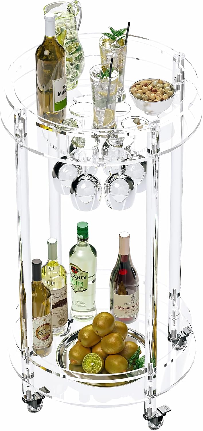 Acrylic Rolling Bar Cart Glass Holders