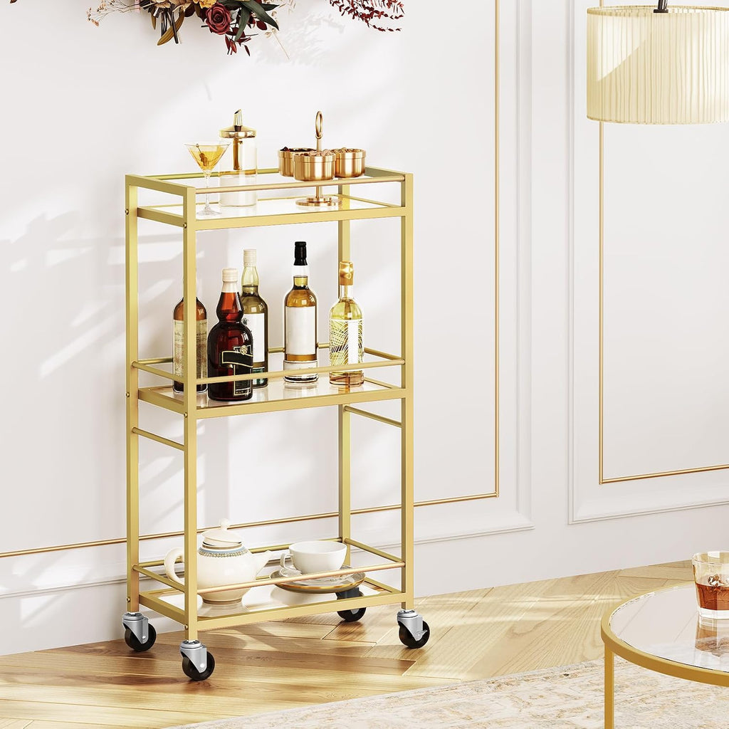 Gold Rolling 3-Tier Bar Cart