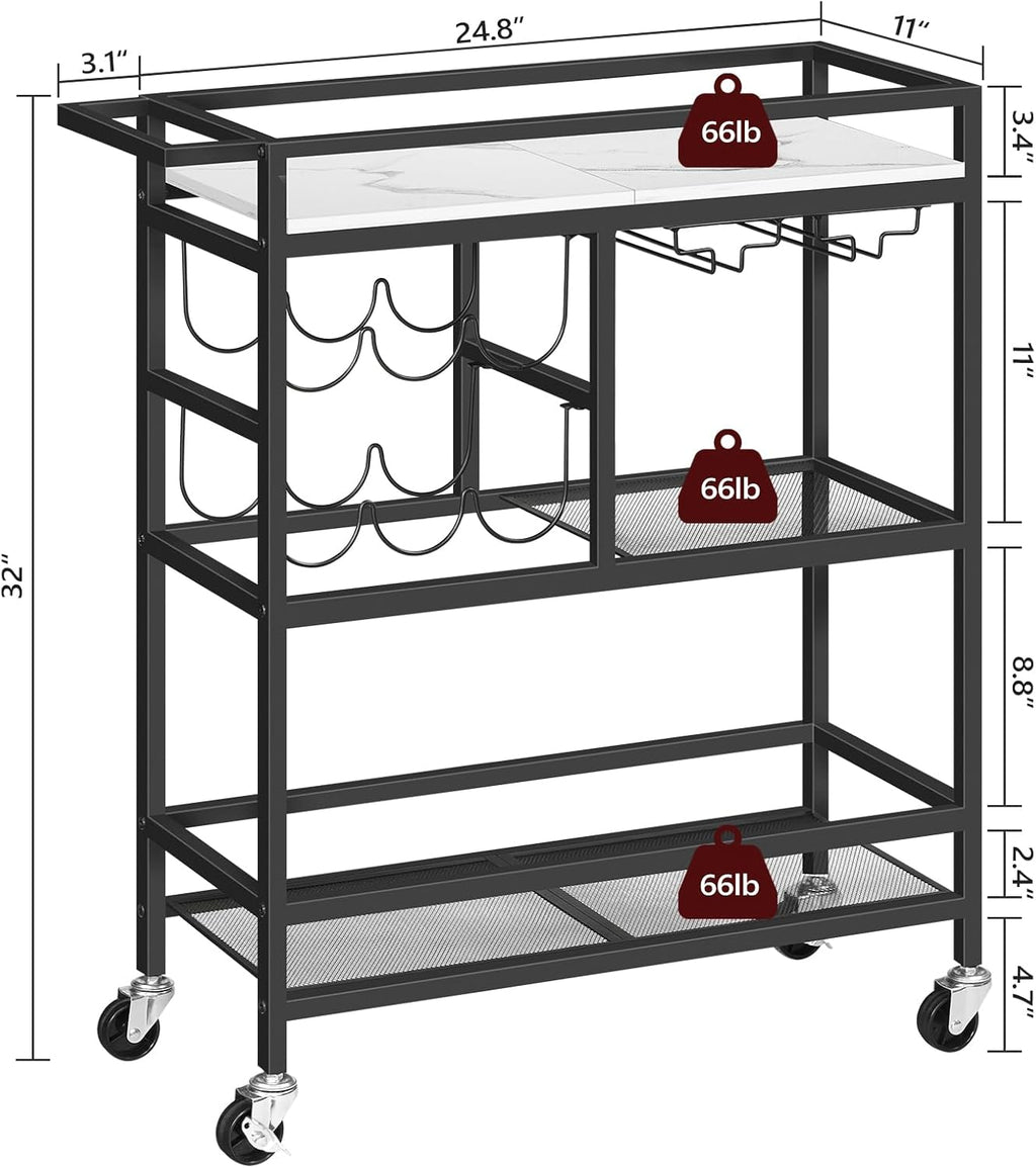 Rolling Bar Cart Wine Glass Holders