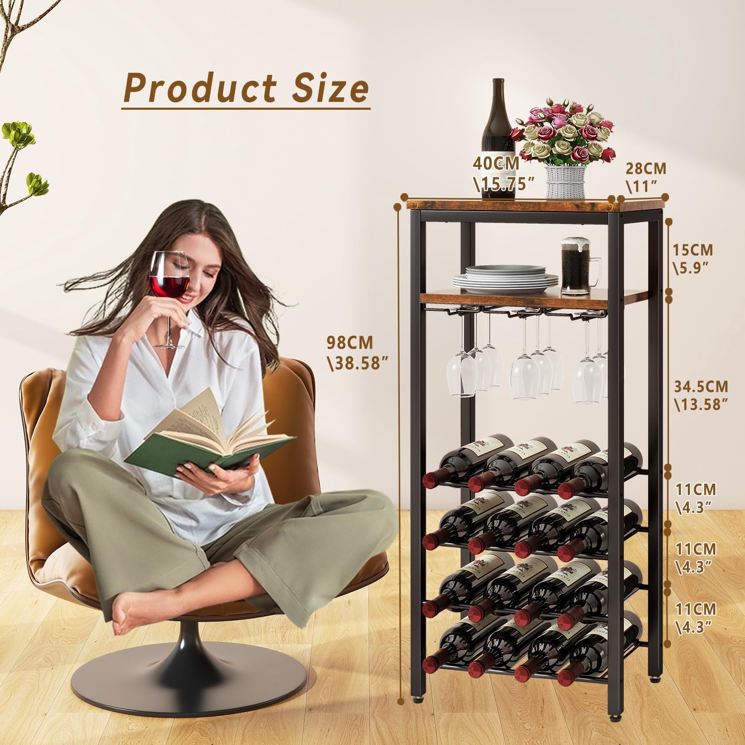 Freestanding Wine Rack With Glass Holder