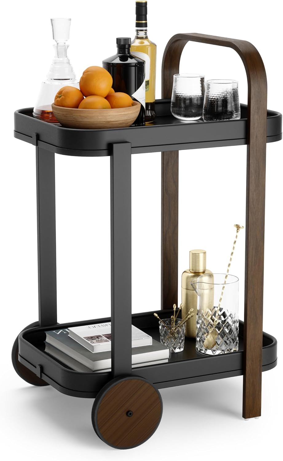 Rolling Bar Cart Removable Tray Shelves