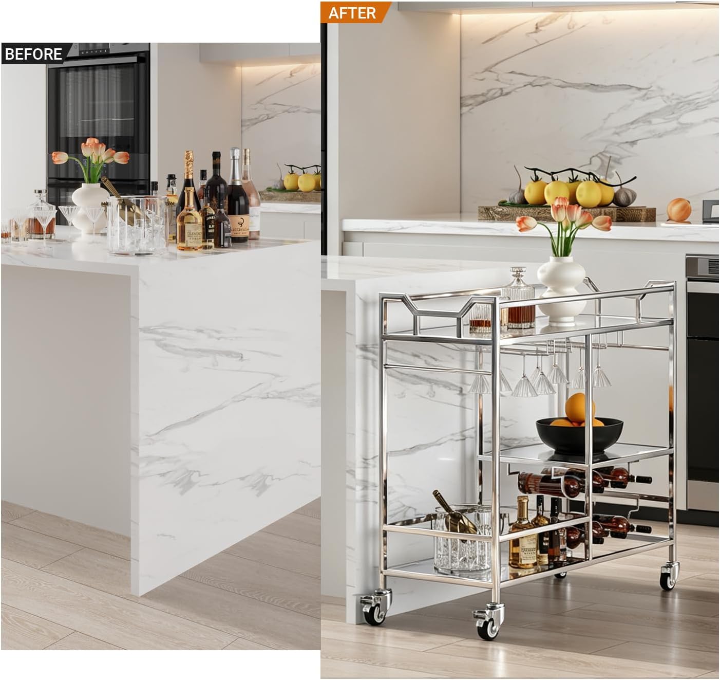 Silver Bar Cart Wine Glass Holders