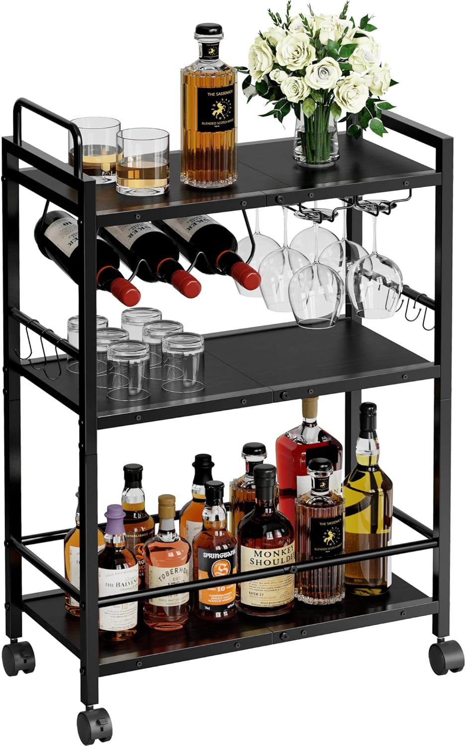 Rolling Bar Cart Wine Glass Holders