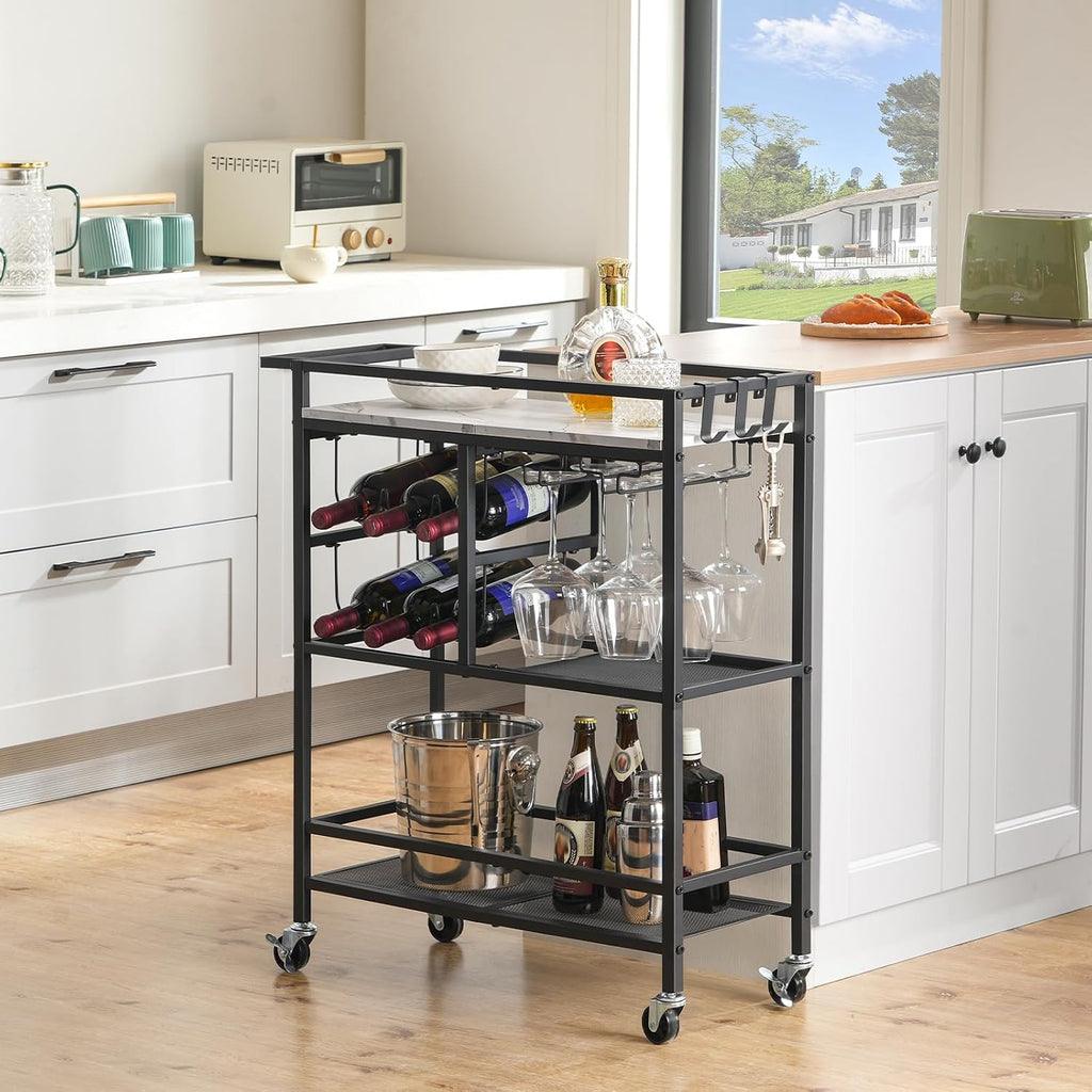 Rolling Bar Cart Wine Glass Holders