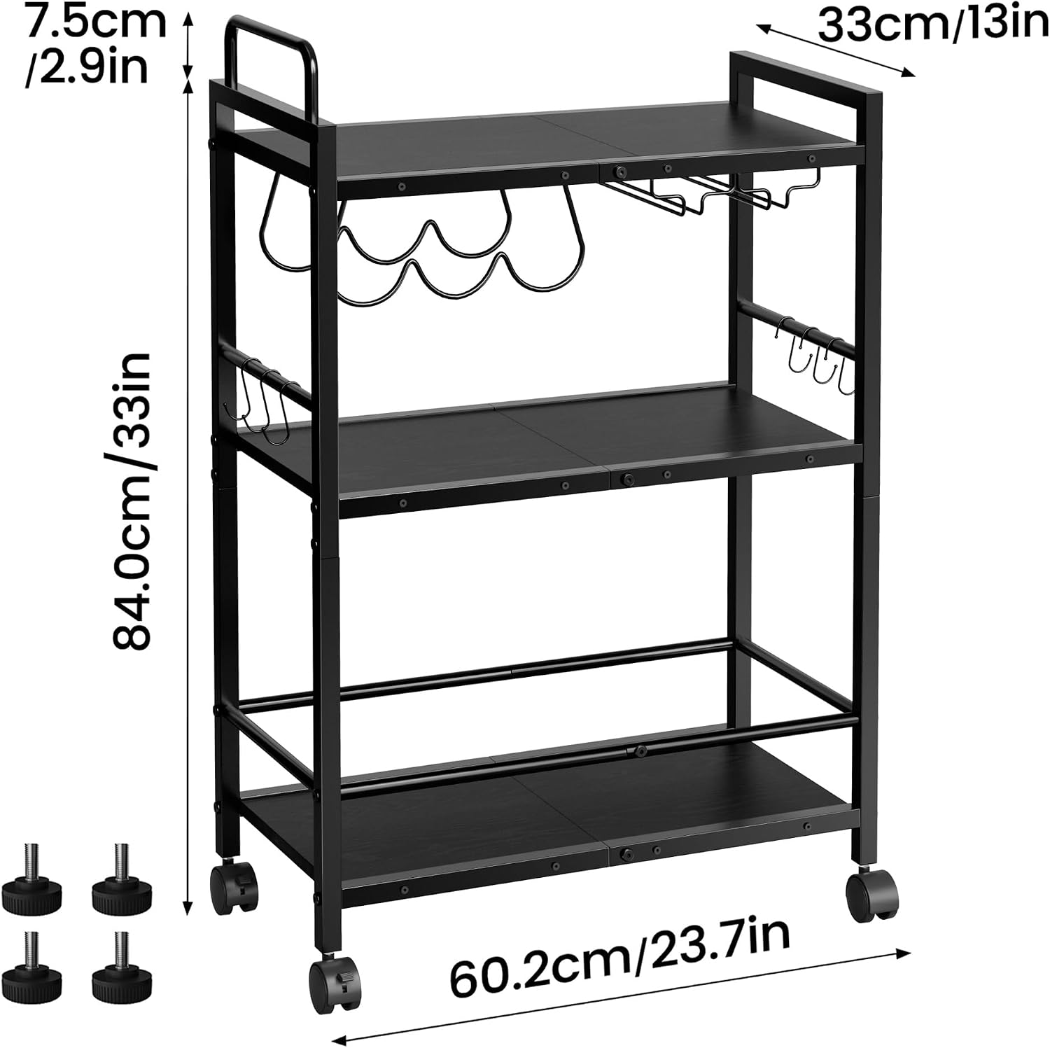 Rolling Bar Cart Wine Glass Holders