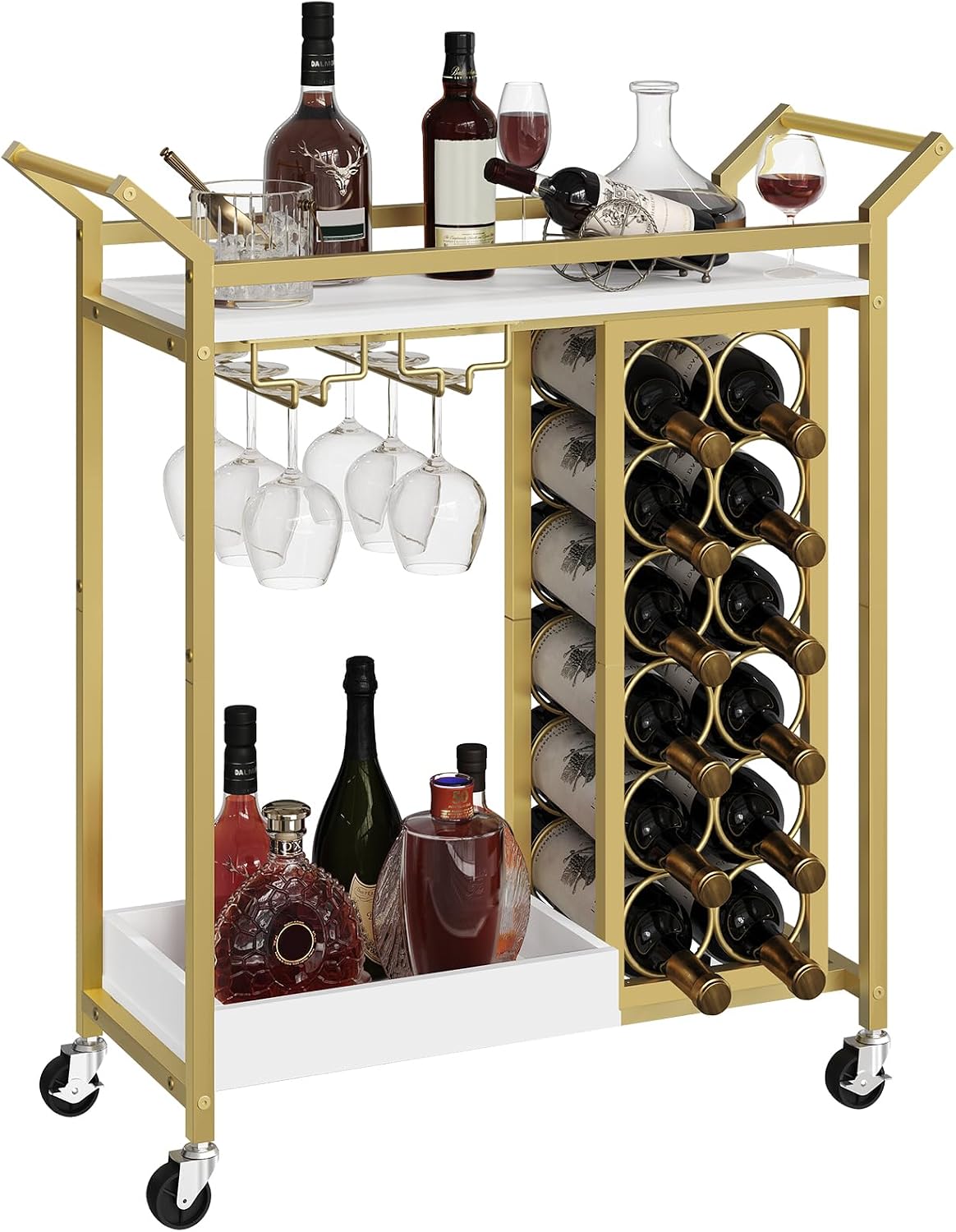 Gold Rolling Bar Cart Glass Holders