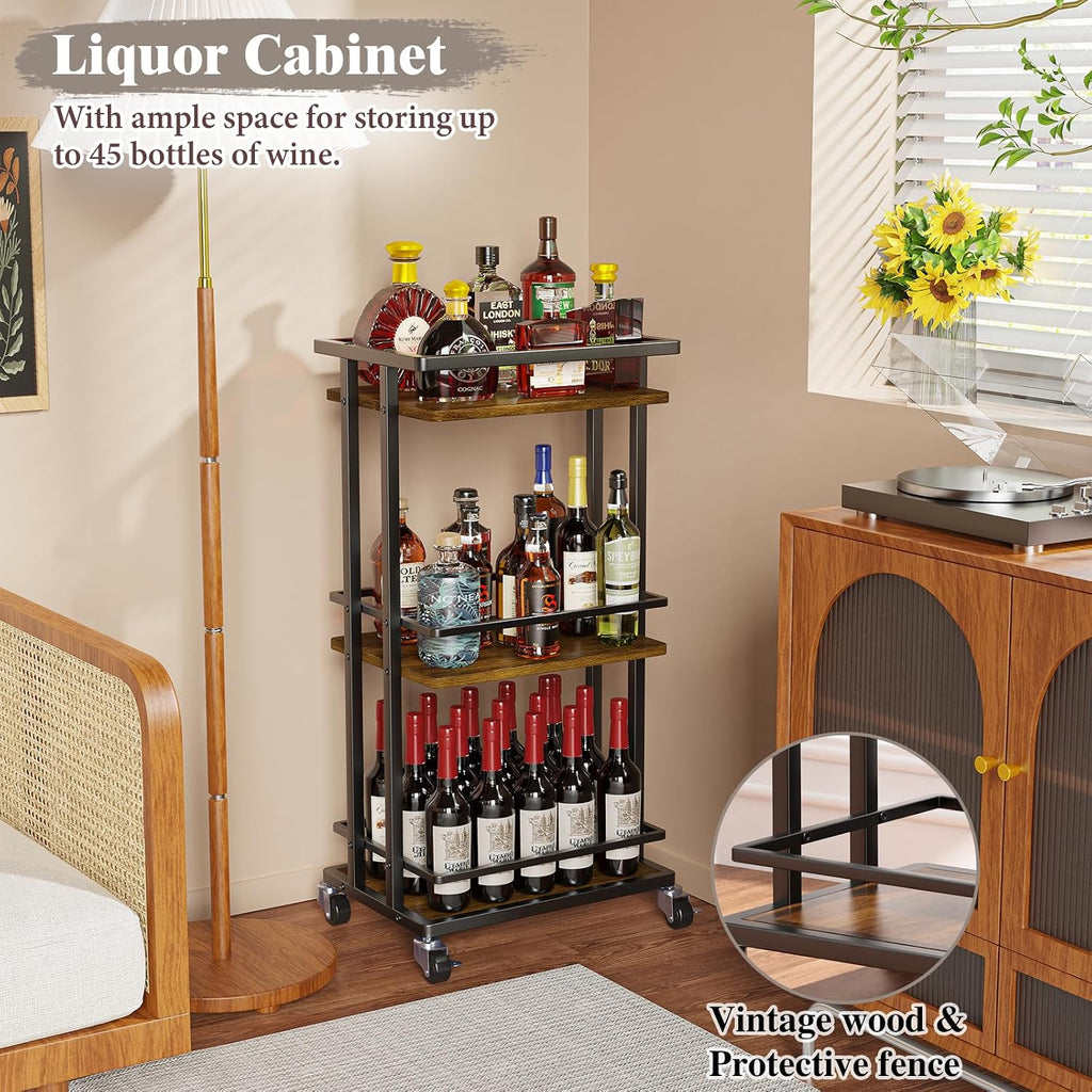 Rolling Bar Cart Glassware Storage Rack