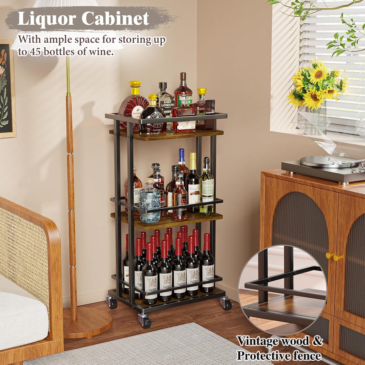 Rolling Bar Cart Glassware Storage Rack