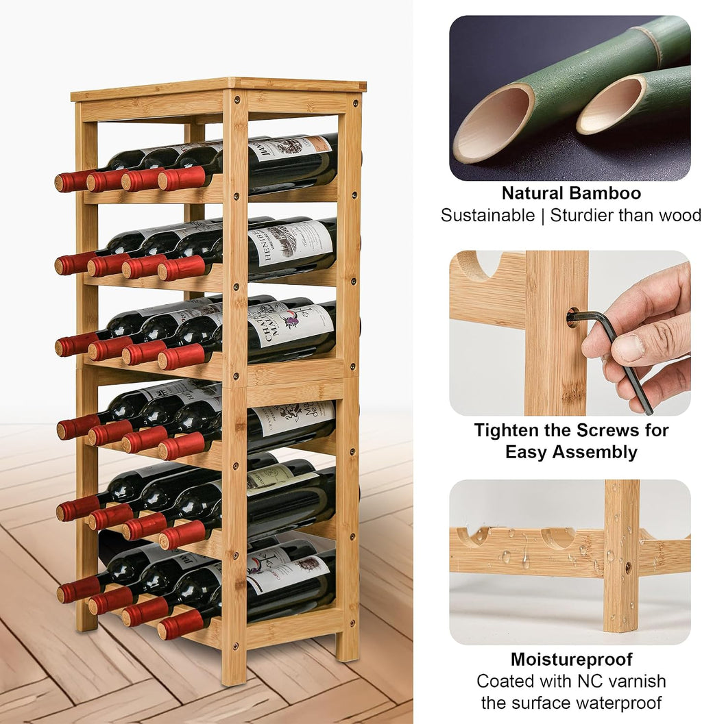 6-Tier Natural Bamboo Freestanding Wine Rack