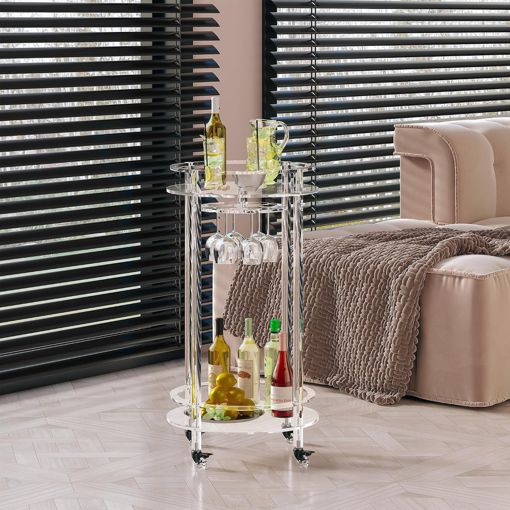 Acrylic Rolling Bar Cart Glass Holders