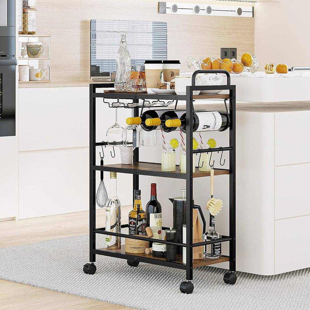 Rolling Bar Cart Wine Glass Holders