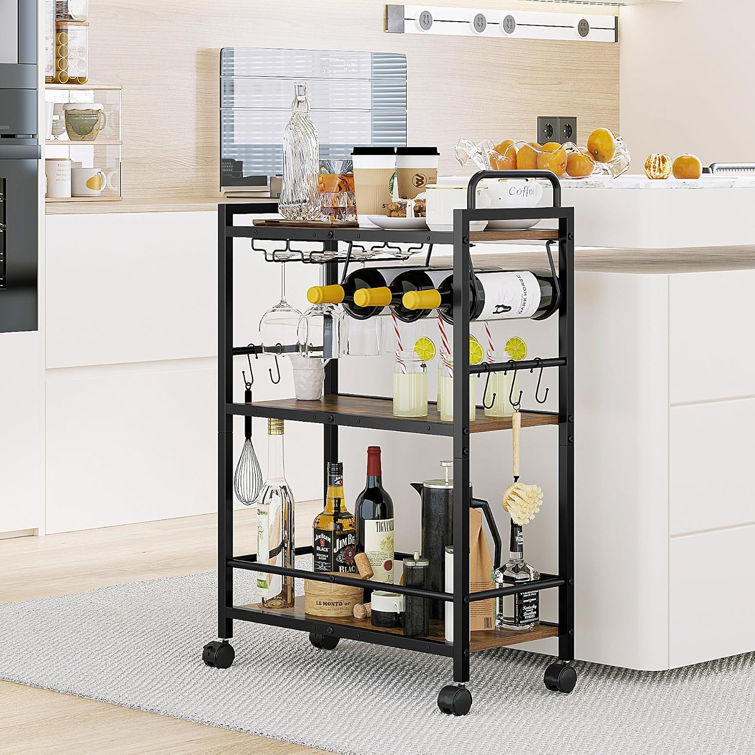 Rolling Bar Cart Wine Glass Holders