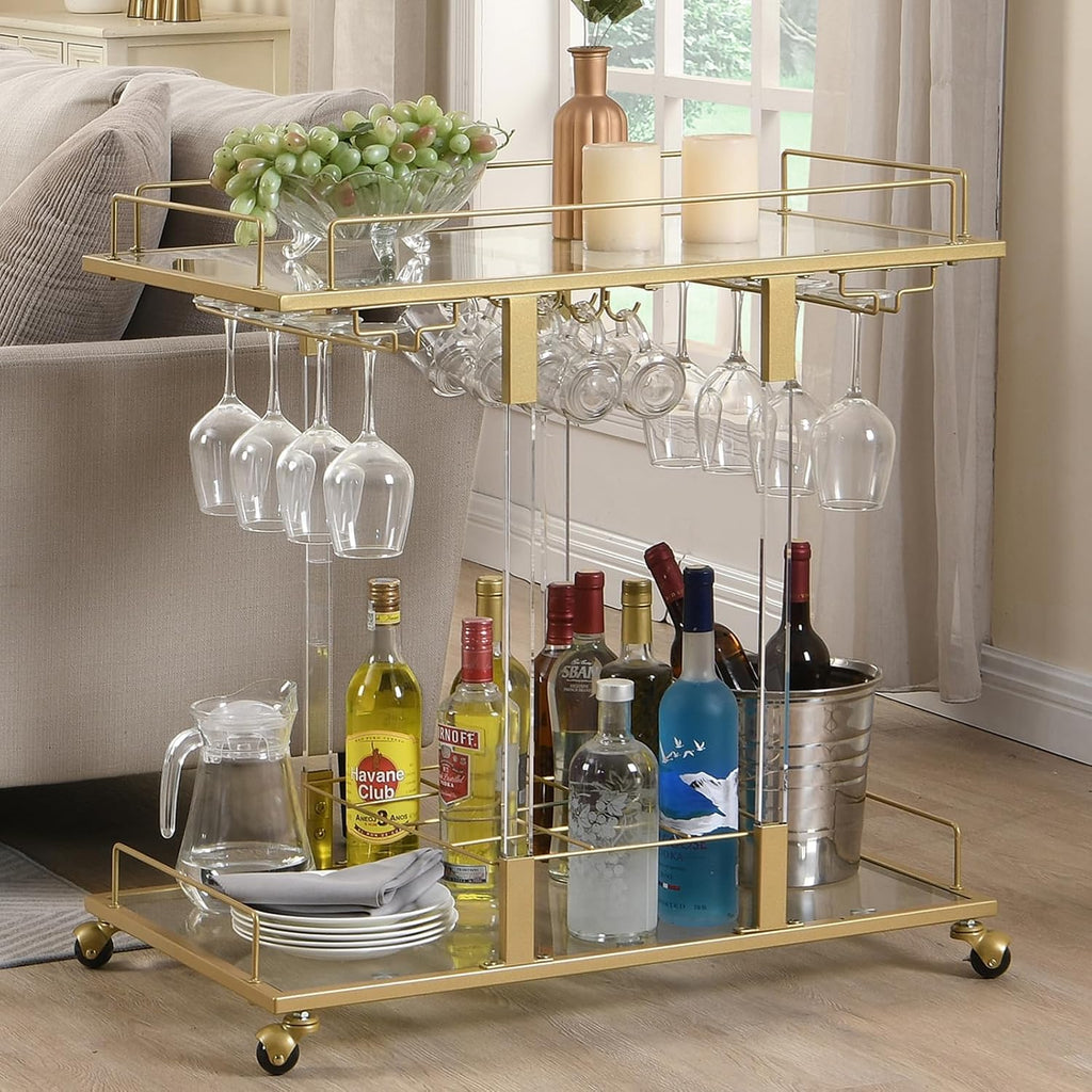 Acrylic Rolling Bar Cart Wine Rack