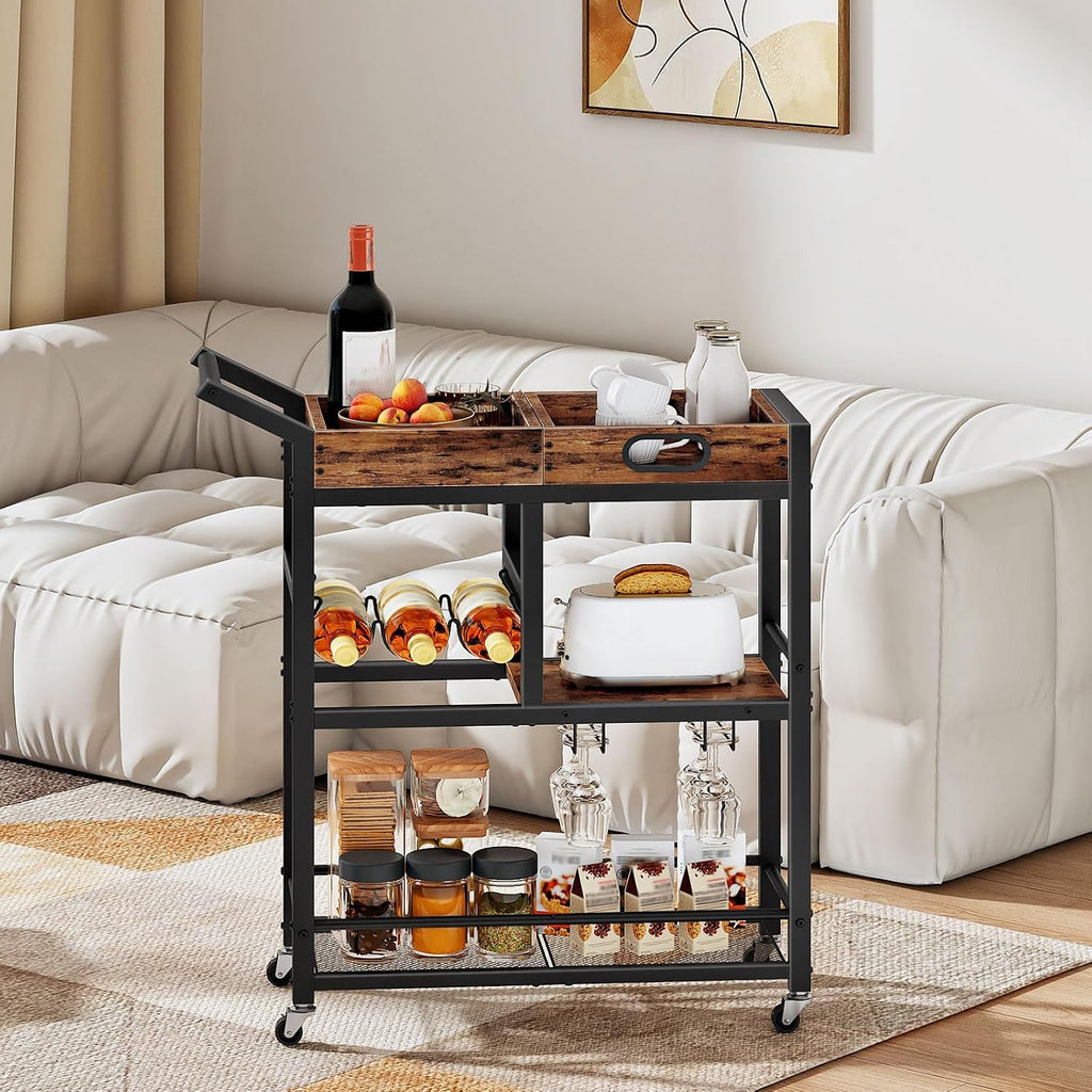 Bar Cart Wine Rack Glass Holder Tray