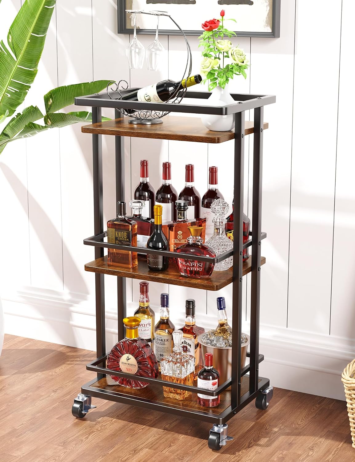 Rolling Bar Cart Glassware Storage Rack