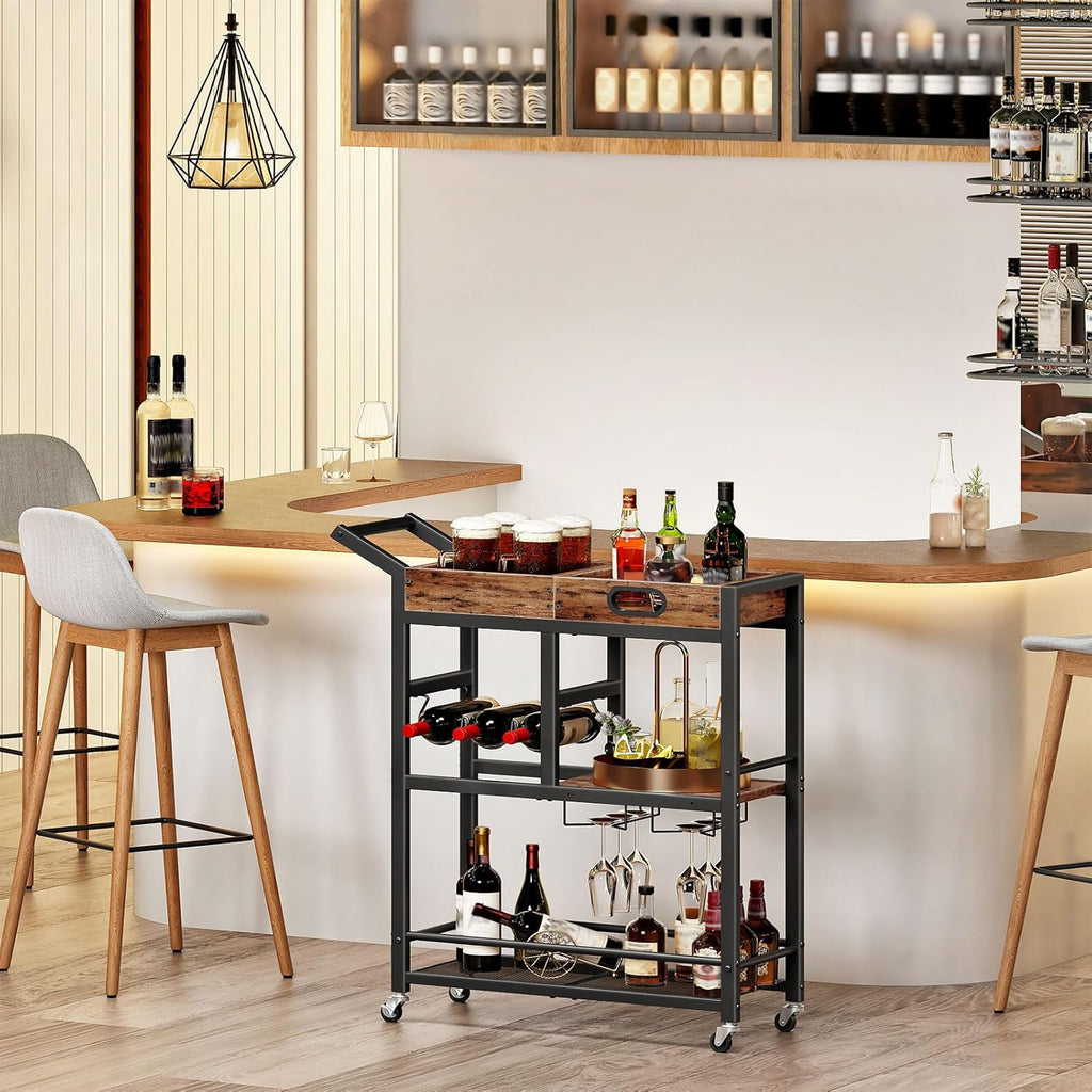 Bar Cart Wine Rack Glass Holder Tray