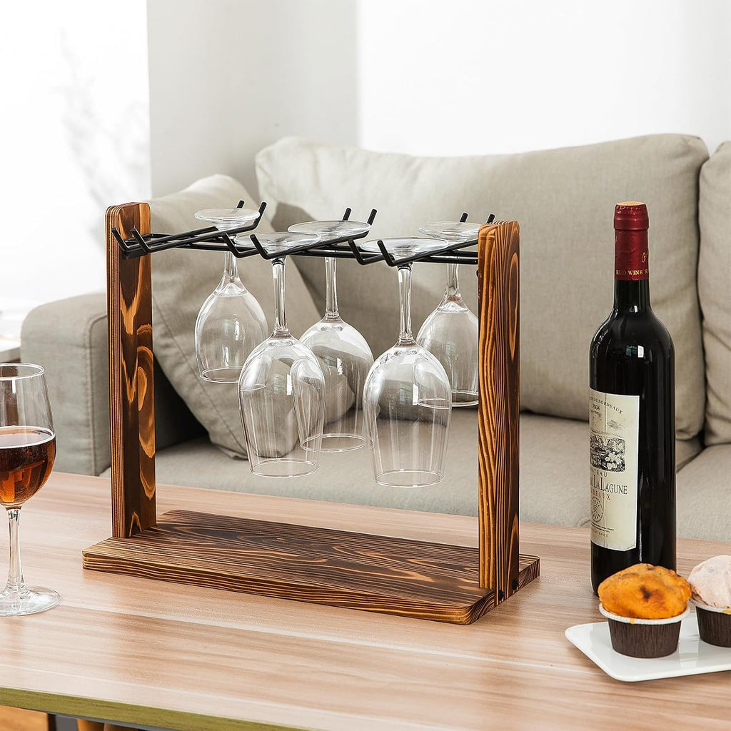 Wood Metal Wine Glass Display Rack