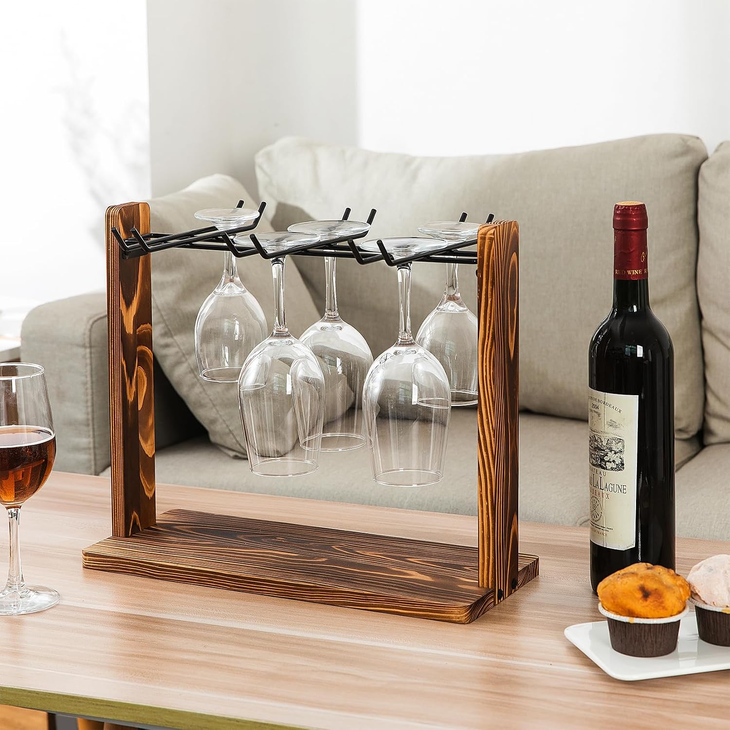 Wood Metal Wine Glass Display Rack
