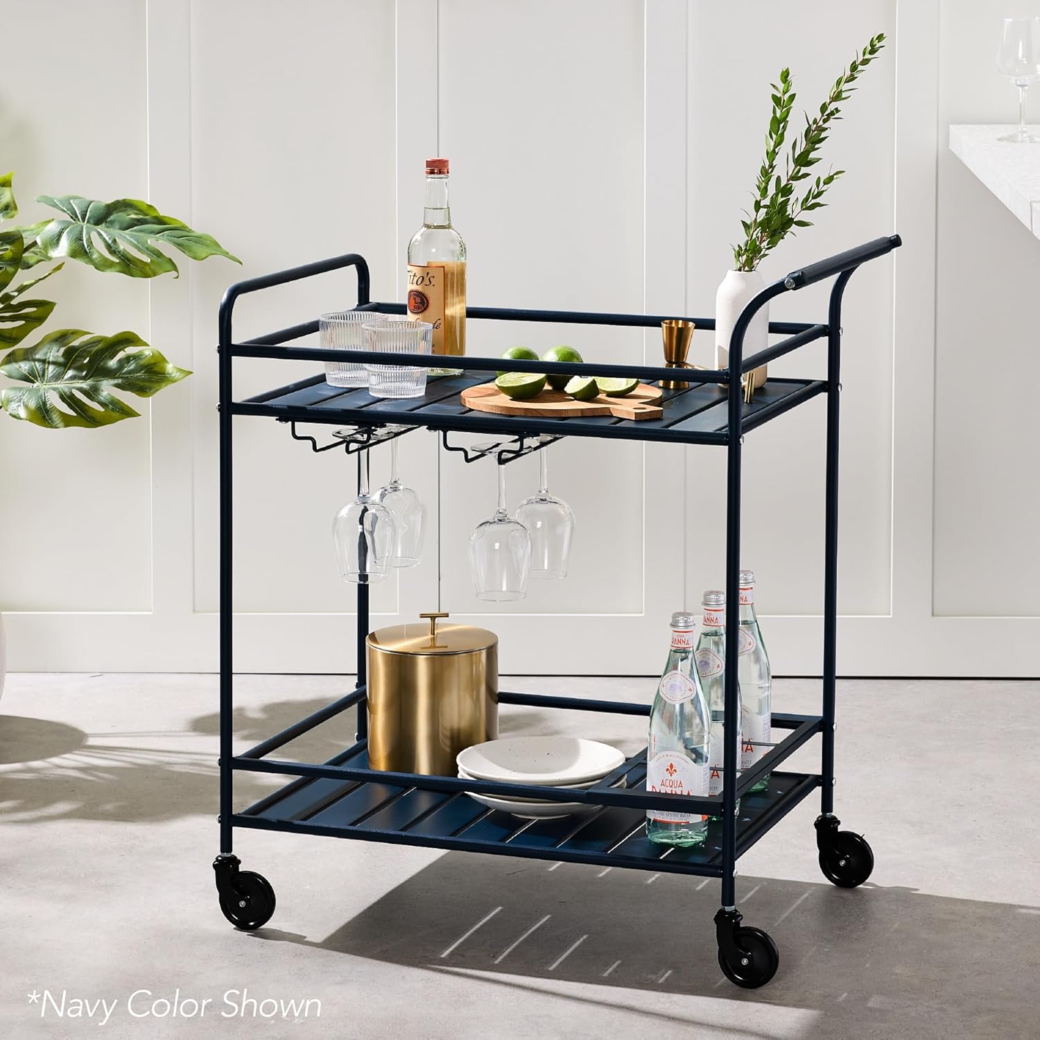 Rolling Bar Cart Wine Rack Shelves