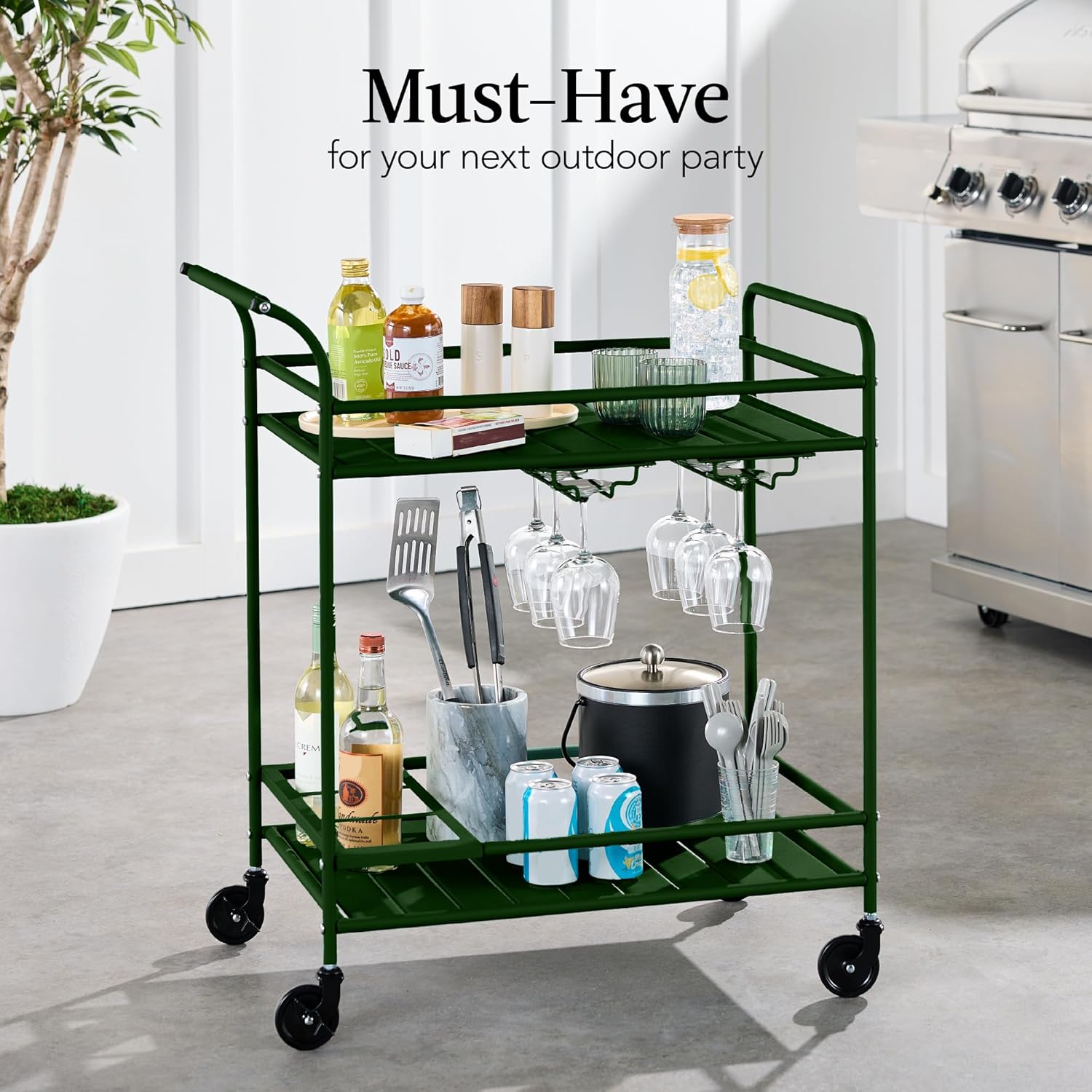 Rolling Bar Cart Wine Rack Shelves