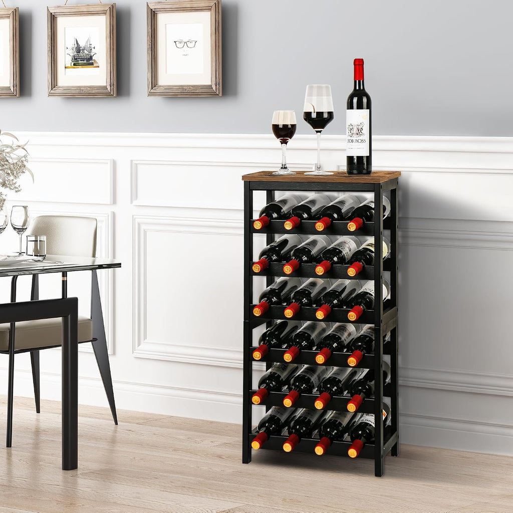 6-Tier Bamboo Freestanding Wine Display Rack