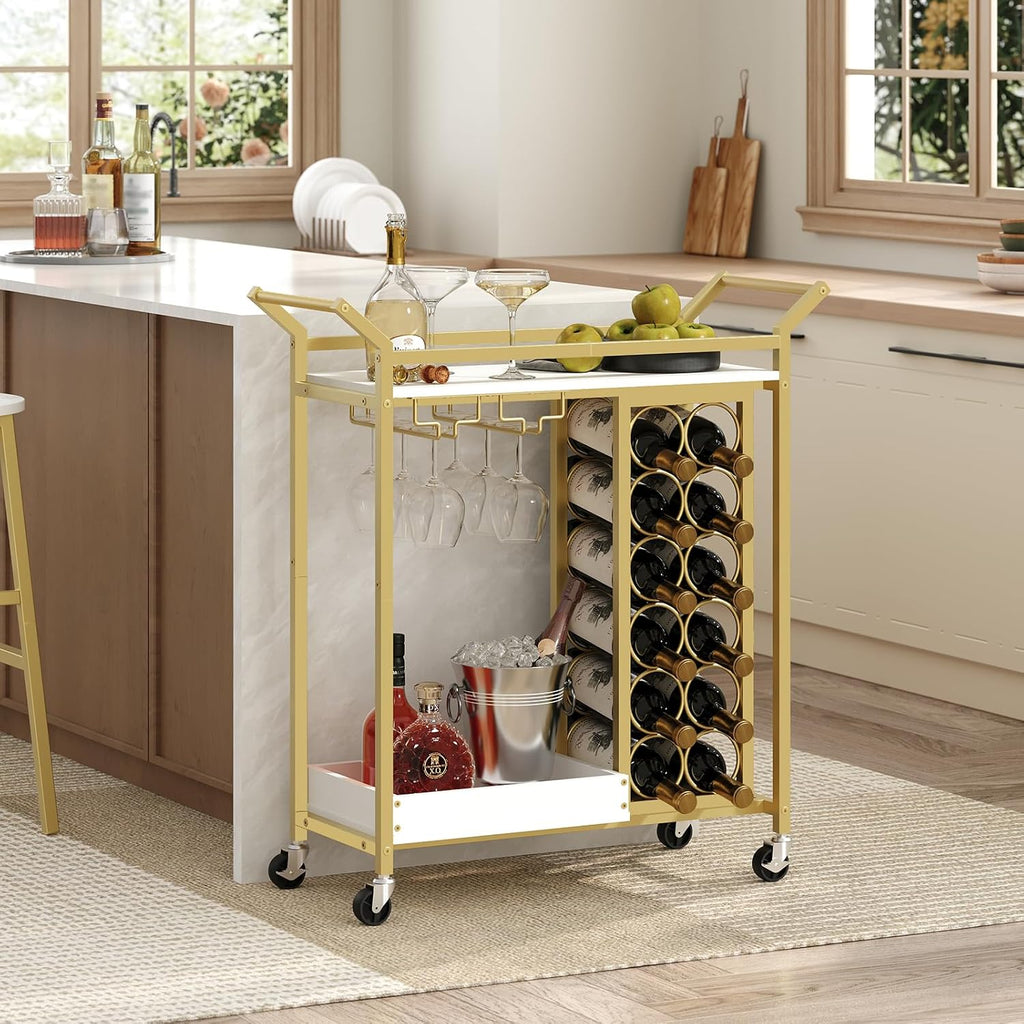 Gold Rolling Bar Cart Glass Holders