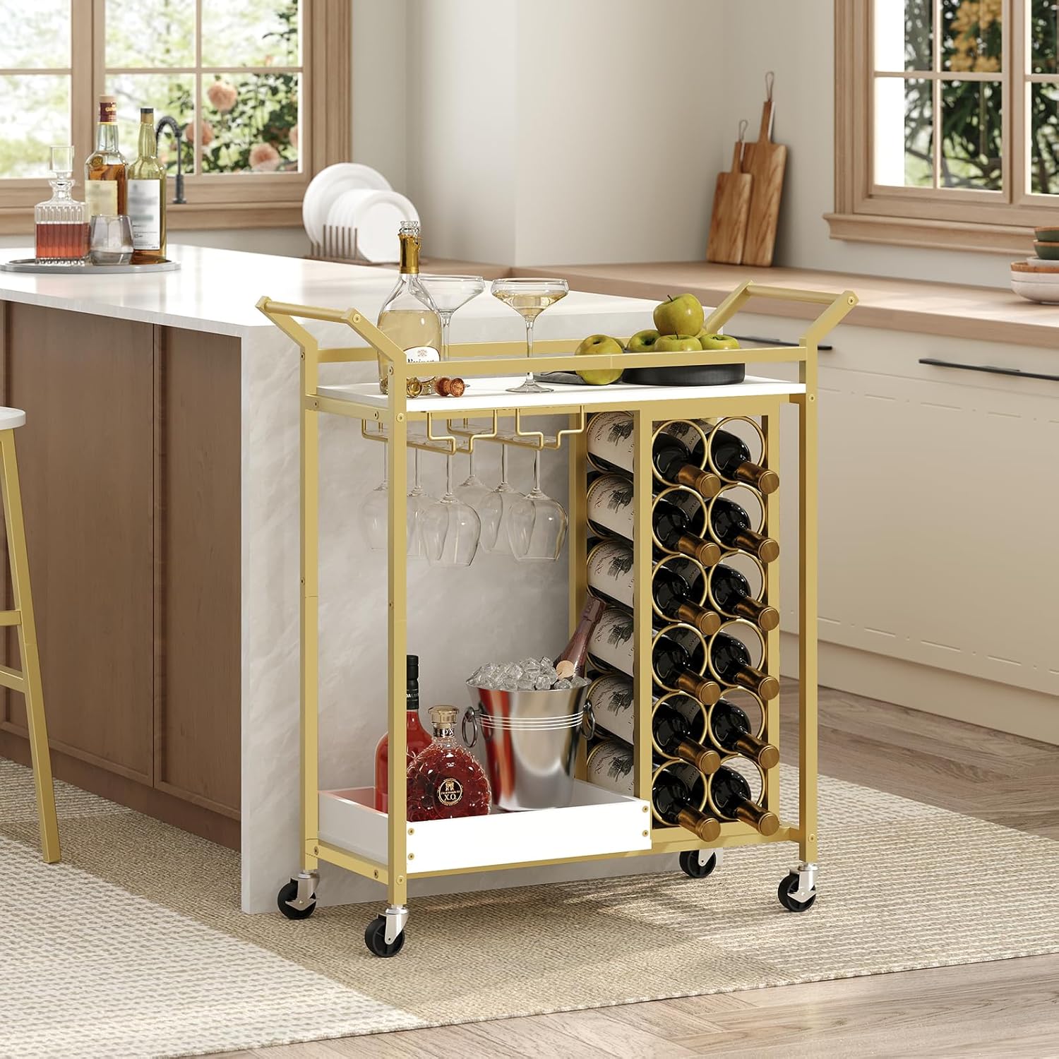 Gold Rolling Bar Cart Glass Holders