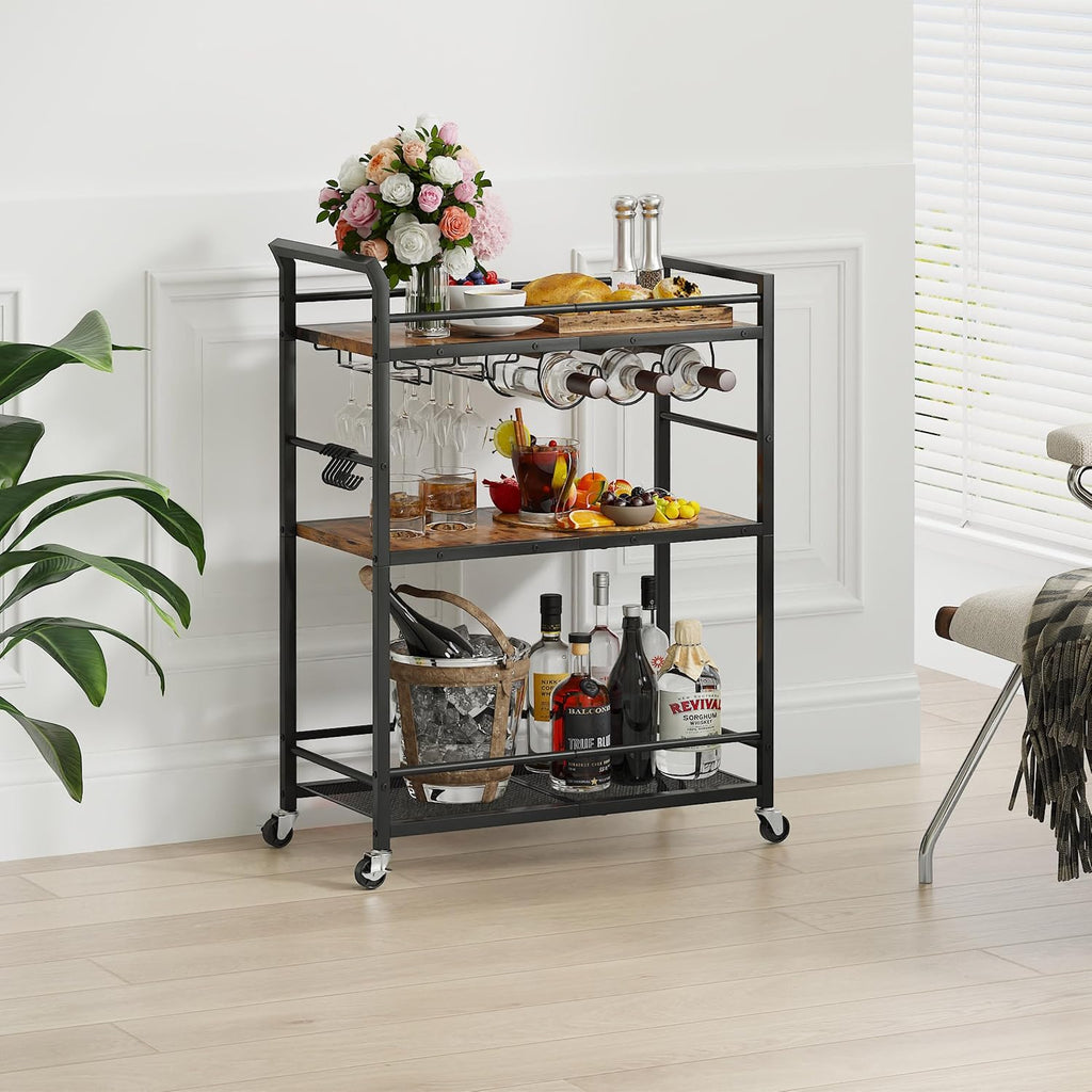 Rolling Bar Cart Wine Rack Shelves