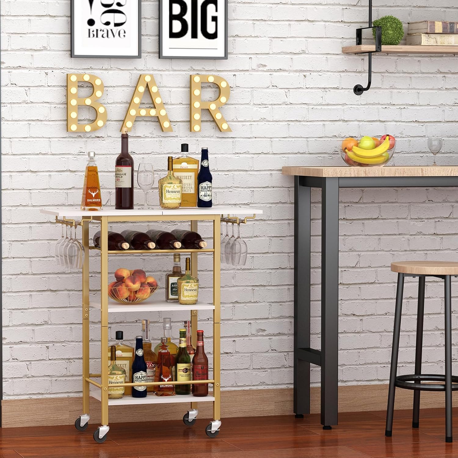 Gold Rolling Bar Cart Glass Holders