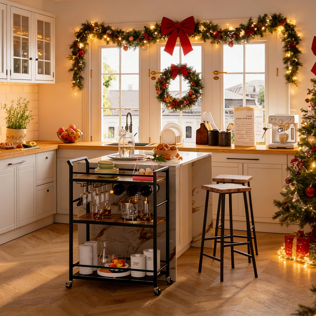 Rolling Bar Cart Wine Rack Shelves